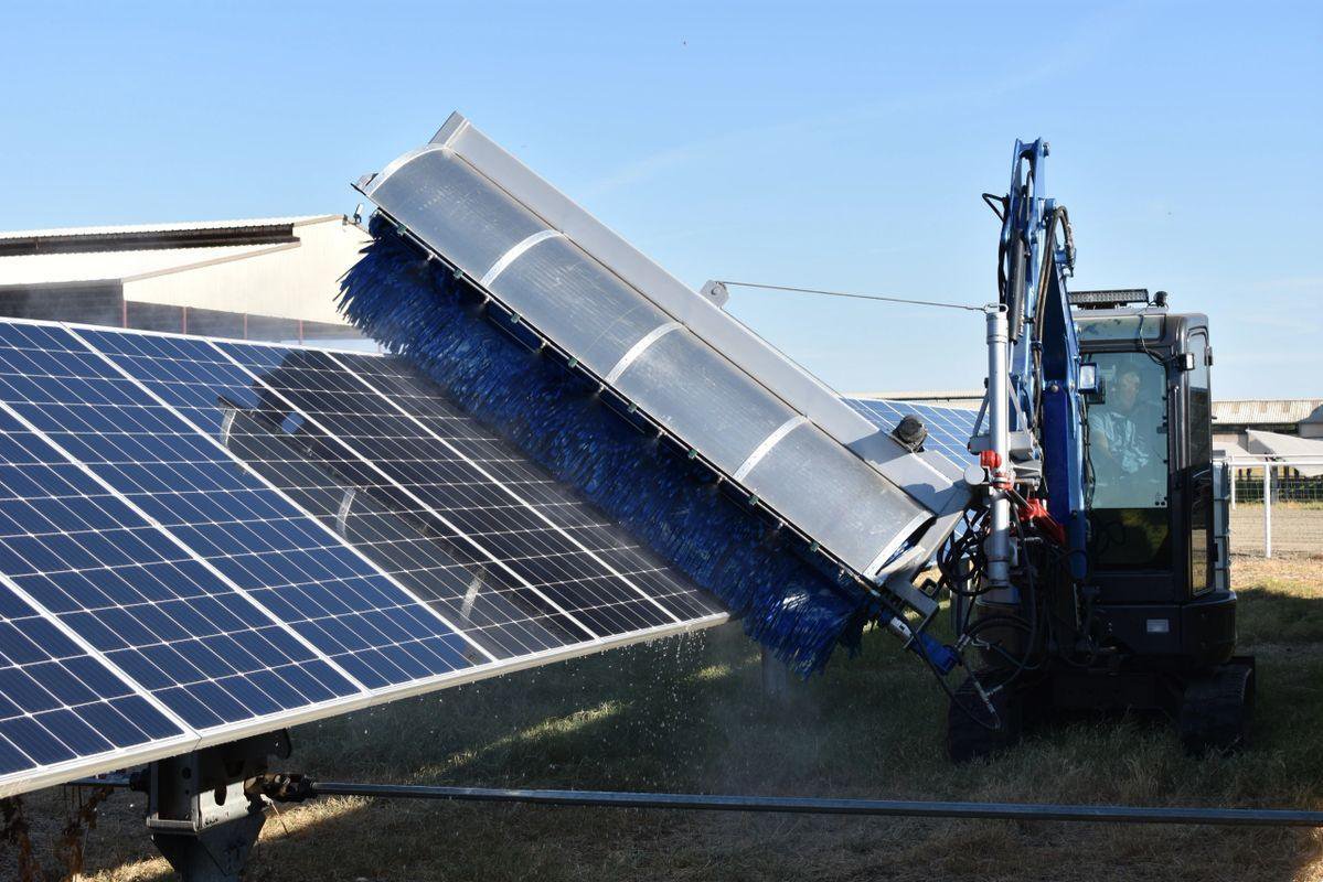 Bobcat solar cleaning equipment in operation at a commercial solar array - Every Detail Solar